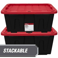 2 PCS - 27 Gallon Large Storage Bin with Snap Lid, Black and Red, Heavy Duty