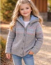 VINTAGE Girls OSHKOSH Fair Isle Fleece Lined Hoodied Cardigan SzS Pricefirm