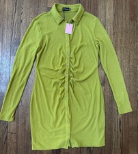 Pretty Little Thing Women’s Lime Green Button Down Collared Dress Size 14 NWT