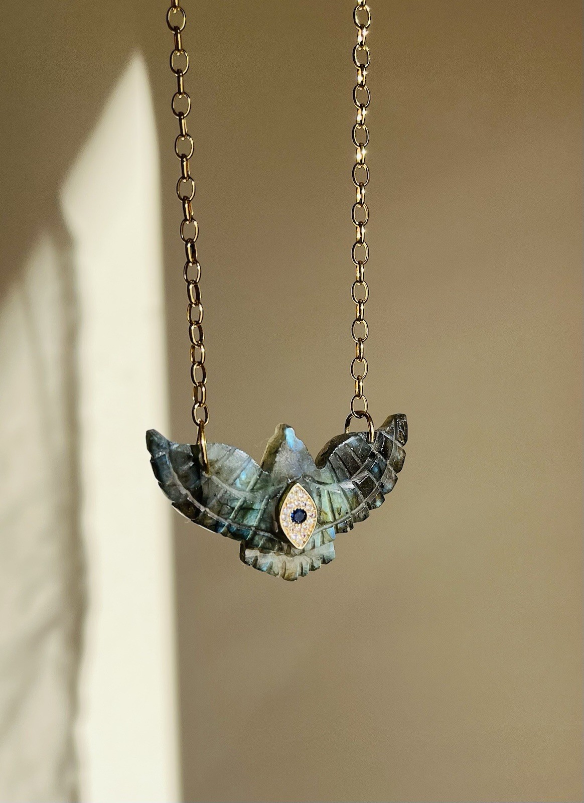 Collier Phœnix Labradorite Véritable et Argent 925 Façonné à la Main