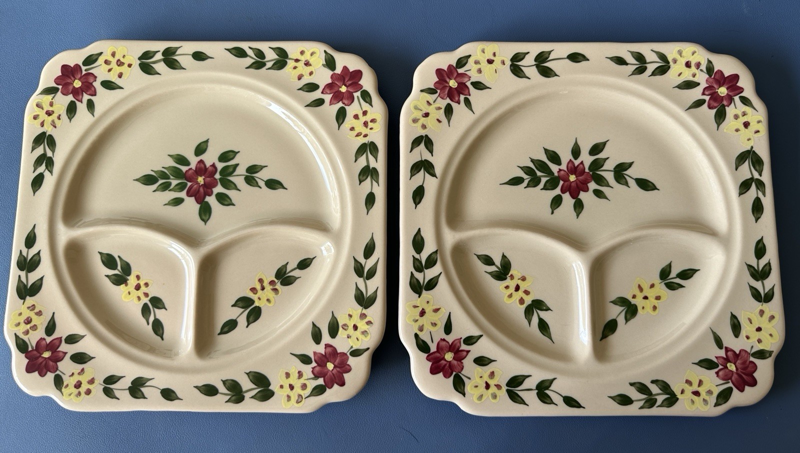 Vintage Shenango Incaware Child Divided Plates Floral Set of 2 1930s