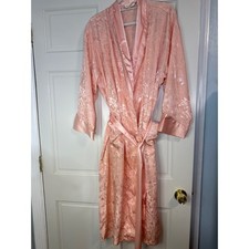 Vintage Victorias Secret Gold Label Pink Floral Damask Jacquard Tassel Robe M/L