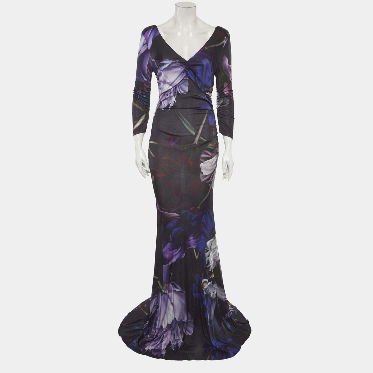 roberto cavalli フラワープリントストレッチドレス 38 Roberto Cavalli Black Floral Print Jersey Maxi Dress M | eBay