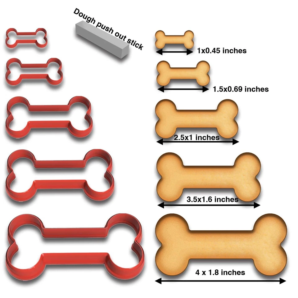 Dog Bone Cookie Cutter Set - 5 Sizes (1" to 4"), Perfect for Pet Treats & Baking - Image 2 of 3