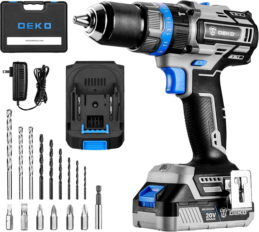 20V Brushless Hammer Drill Set with Cordless Impact Drill and Accessories