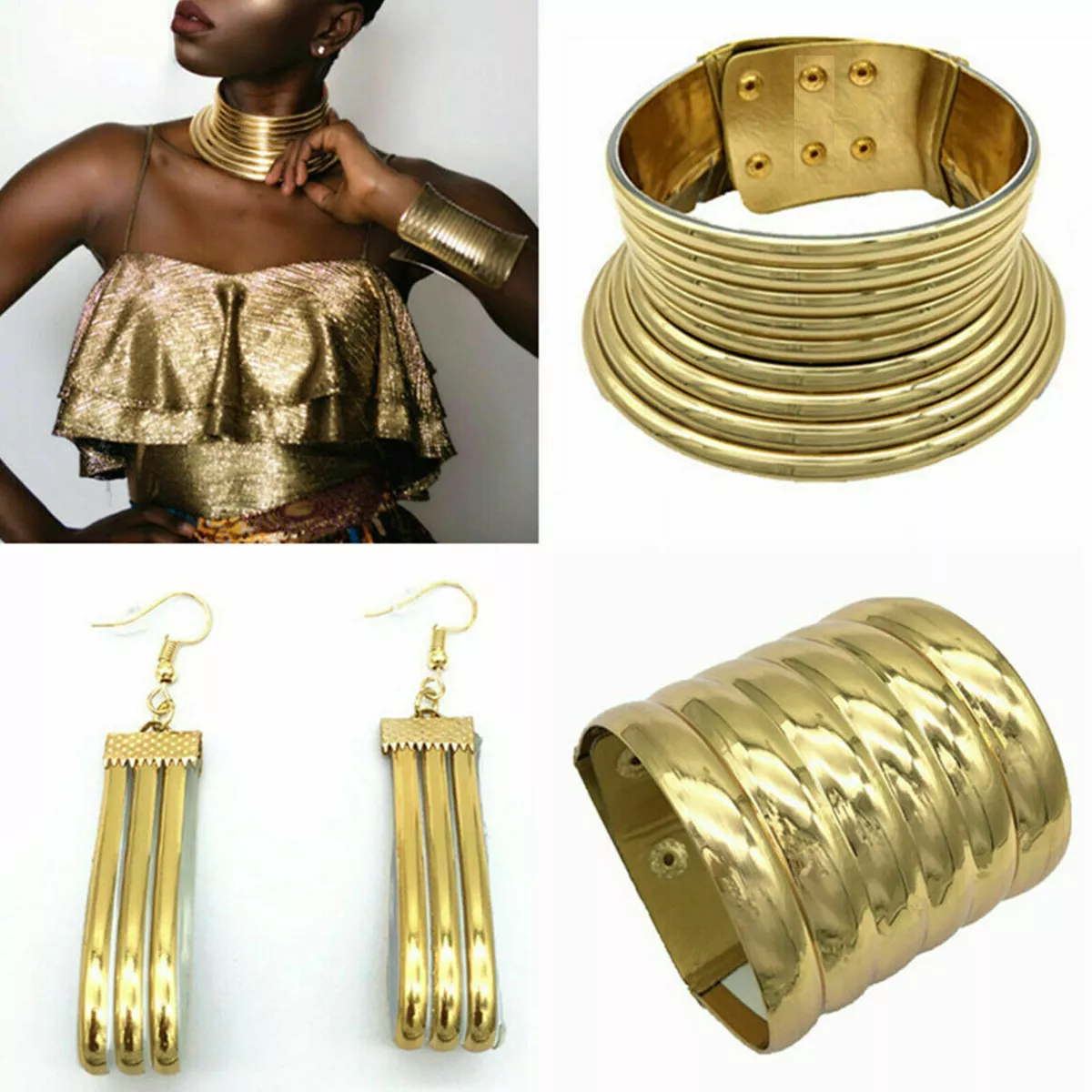 Retro Choker African Coil Collar Necklace Earring Bracelet Set Jewelry New eBay