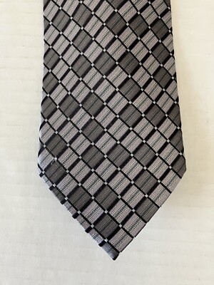 Giorgio Brutini Men's Necktie Tie Silk Silver Gray Black Checkered Wide 