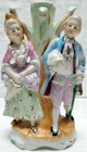 Vintage ART POTTERY LAMP BASE Colonial Couple GOLD TRIM Made In Japan — photo 1
