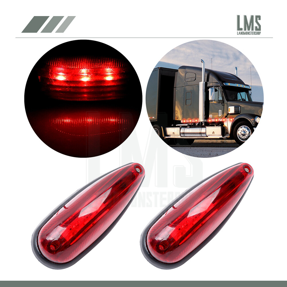 2pcs Red LED Utility Trailer Truck Roof Top Clearance Lights, 3-LED Side Markers, 12V, Durable & Bright for Enhanced Visibility