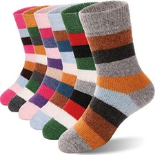 Kids Wool Hiking Socks Winter Warm Thick 8-12 Years Pink green 6 Pairs