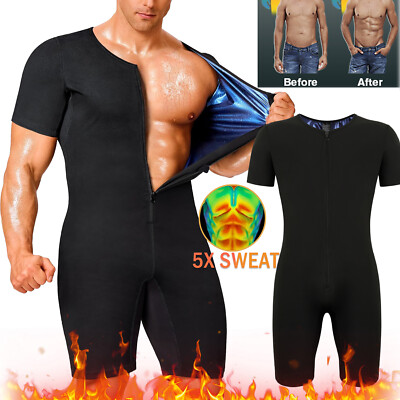 Mens Body Shaper Waist Trainer Sauna Sweat Suit Fat Burner Compression Bodysuit