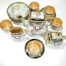 Antique Japan Dragon Ware Hinode Teapot Tea Set 54oz