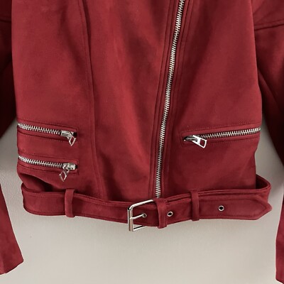 Zara TRF Outerwear Women M Red Faux Suede Edgy Grunge Biker Moto