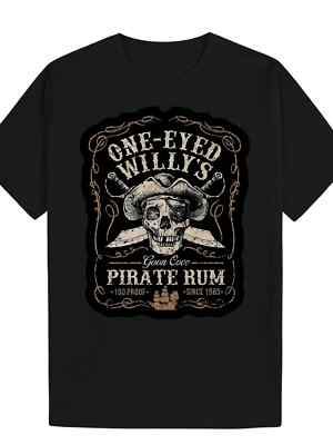 Black Vintage-Inspired Men's Graphic T-Shirt | ''One-Eyed Willy's Pirate Rum