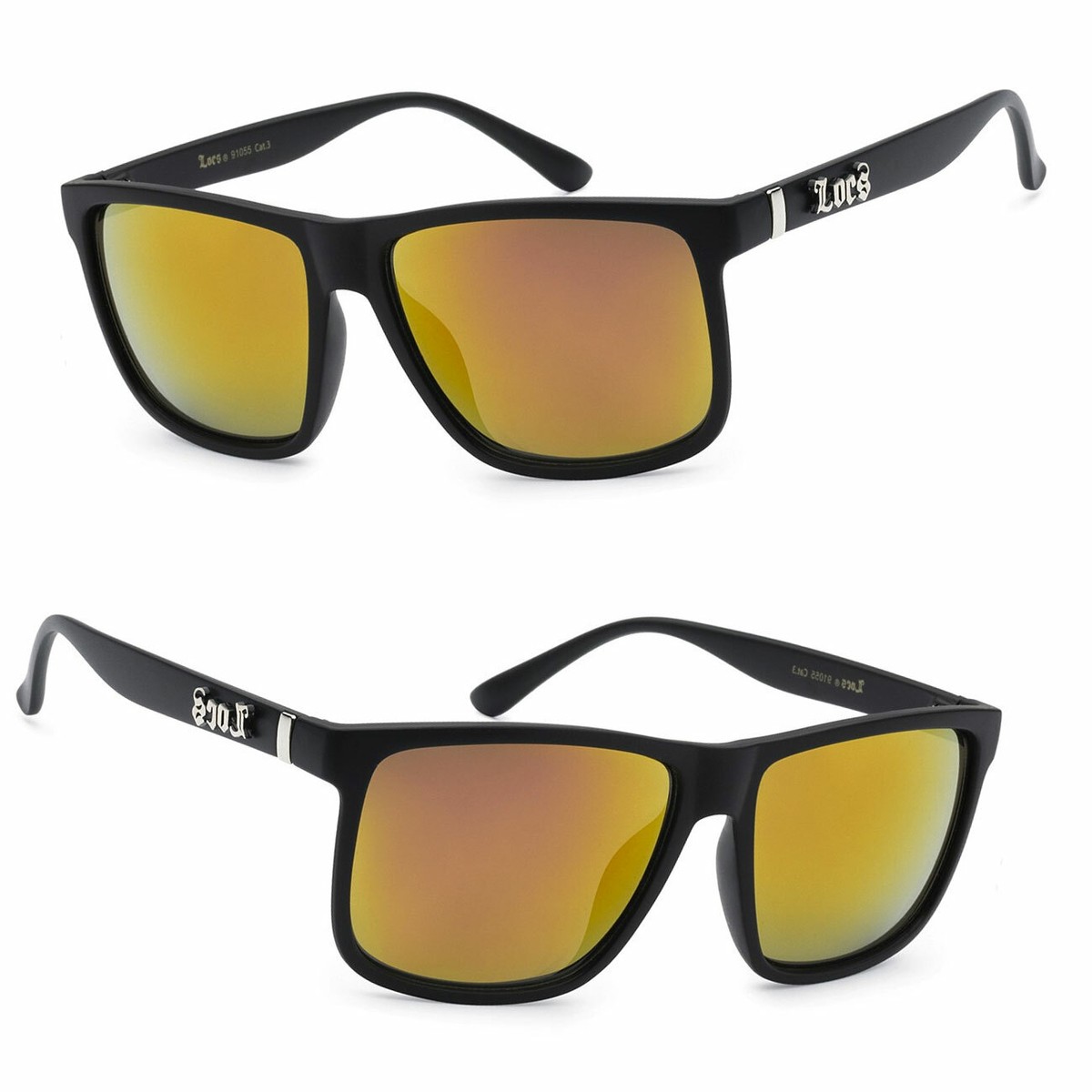 Locs Mens Cholo Biker Flat Top Sunglasses - Matte Black Frame Red