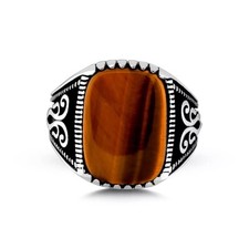 925 Sterling Silver Men's Ring Tiger's Eye Natural Gemstone Handmade Jewelry