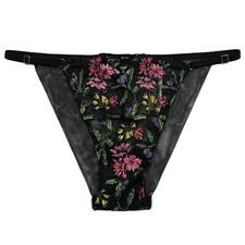 NWT VICTORIA'S SECRET String Cheeky Pantie Sz S-L Black Mesh Floral Embroidered