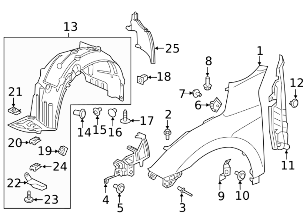 フェンダーネックとGFSボディアッセンブリ Fits 13-20 Honda Fit Jazz GK3 GK4 GK5 GH7 GP5 GP6 FRT ABS