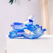 Titanium Aura Blue Crystal Rainbow Healing Cluster Geode Rock Decor Gift