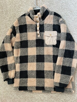 Women s Warm & Cozy Fuzzy Plaid OverSized Sweater Size Large