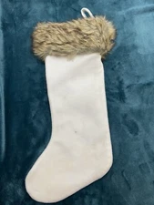 White with Faux Fur Christmas Stocking, 17 inches from top to toe