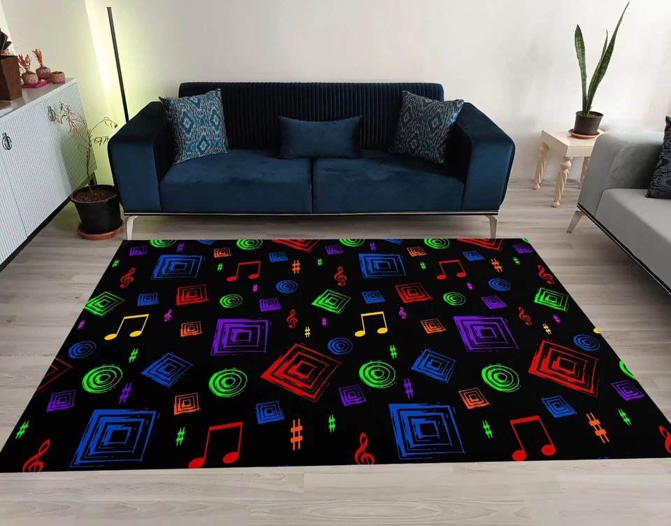 Alfombra de sala de música, alfombra de música, alfombra de notas musicales, alfombra de karaoke, alfombra de arte musical Foto 2 de 4