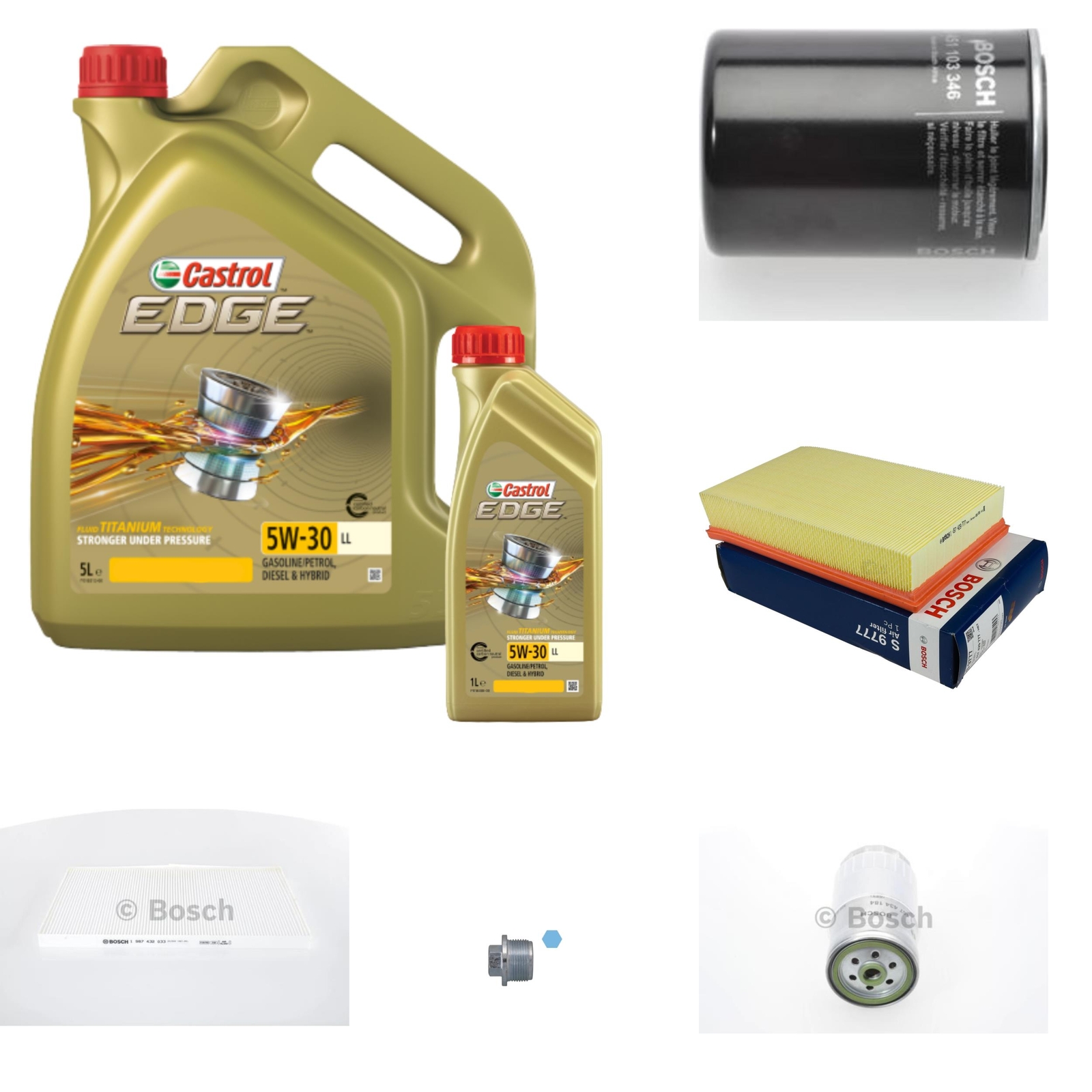 BOSCH Inspektionspaket 6 L Castrol EDGE FST 5W-30 LL für Audi A6 1.9
