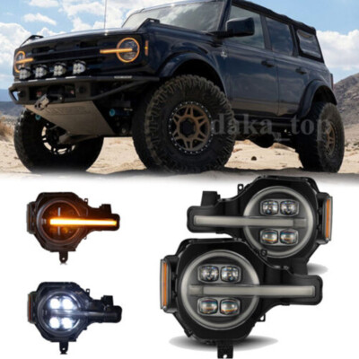 Paar für Ford Bronco 2021-23 Schwarzes Gehäuse LED Projektorscheinwerfer Lampen