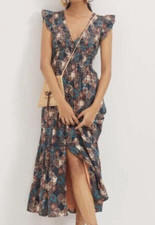 ANTHROPOLOGIE Dress Size S Cotton Peregrine Smocked Flutter Sleeve Party Travel