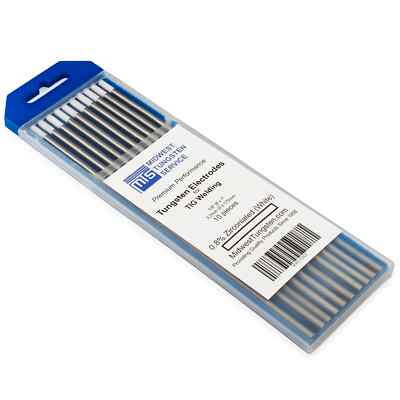 TIG Welding Tungsten Rod Electrodes 0.8% Zirconiated 1/8  x 7  (White WZ8) 10PK