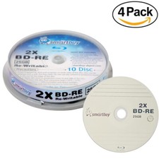 40 Pack Smartbuy 2x 25GB Blue Blu-ray BD-RE Rewritable Branded Logo Blank Disc