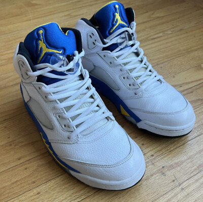2013 Air Jordan 5 Retro Laney 136027-189 Sz 9.5 White Blue Yellow