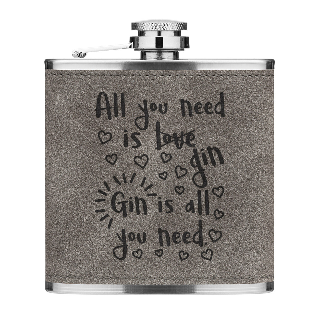 Gin Is All You Need 6oz PU Leather Hip Flask Grey Funny Tonic
