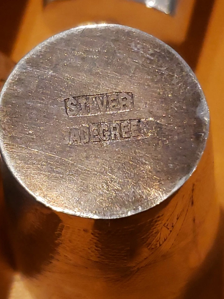 Antique Signed Chinese Sterling Silver JADEGREEN Cup 2.5" Bamboo Design — 第 3/4 张图片