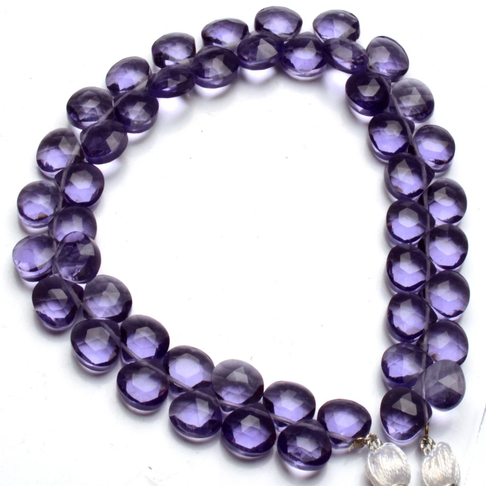 Iolite Color Quartz 8 mm Size Faceted Heart Shape Briolette Beads 8" Strand - Image 4 of 4