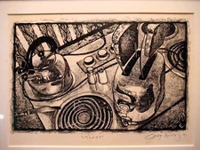 Original Etching " TOAST " By Greg E. (?) 1991. Very cool Toaster, Kitchen Stove
