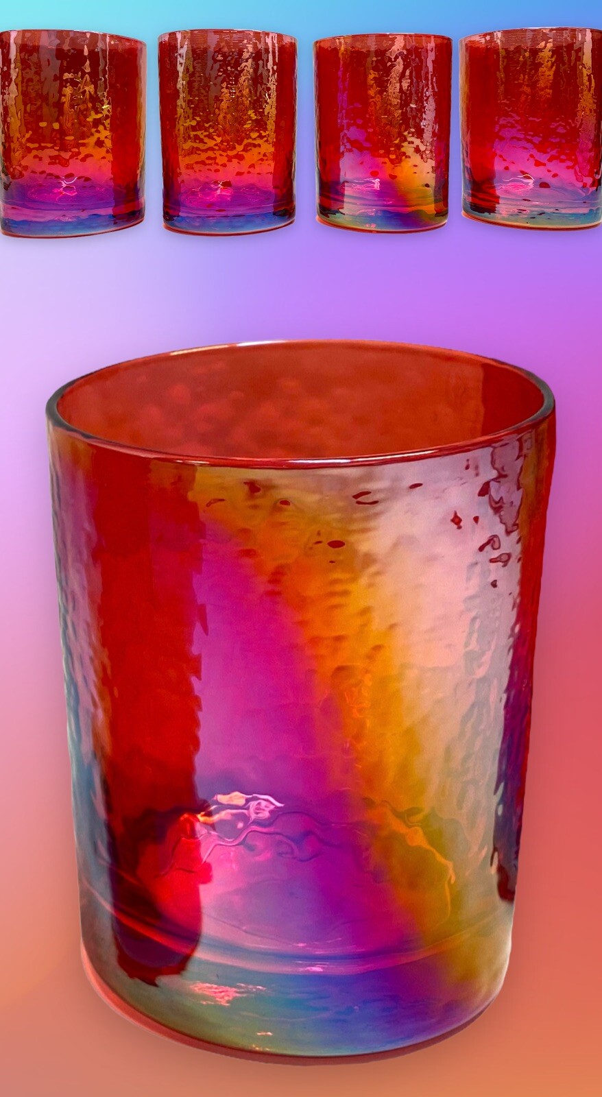 Zodax Iridescent Red Hammered Lowball Barware Drinkware Rocks Glasses Cocktail eBay