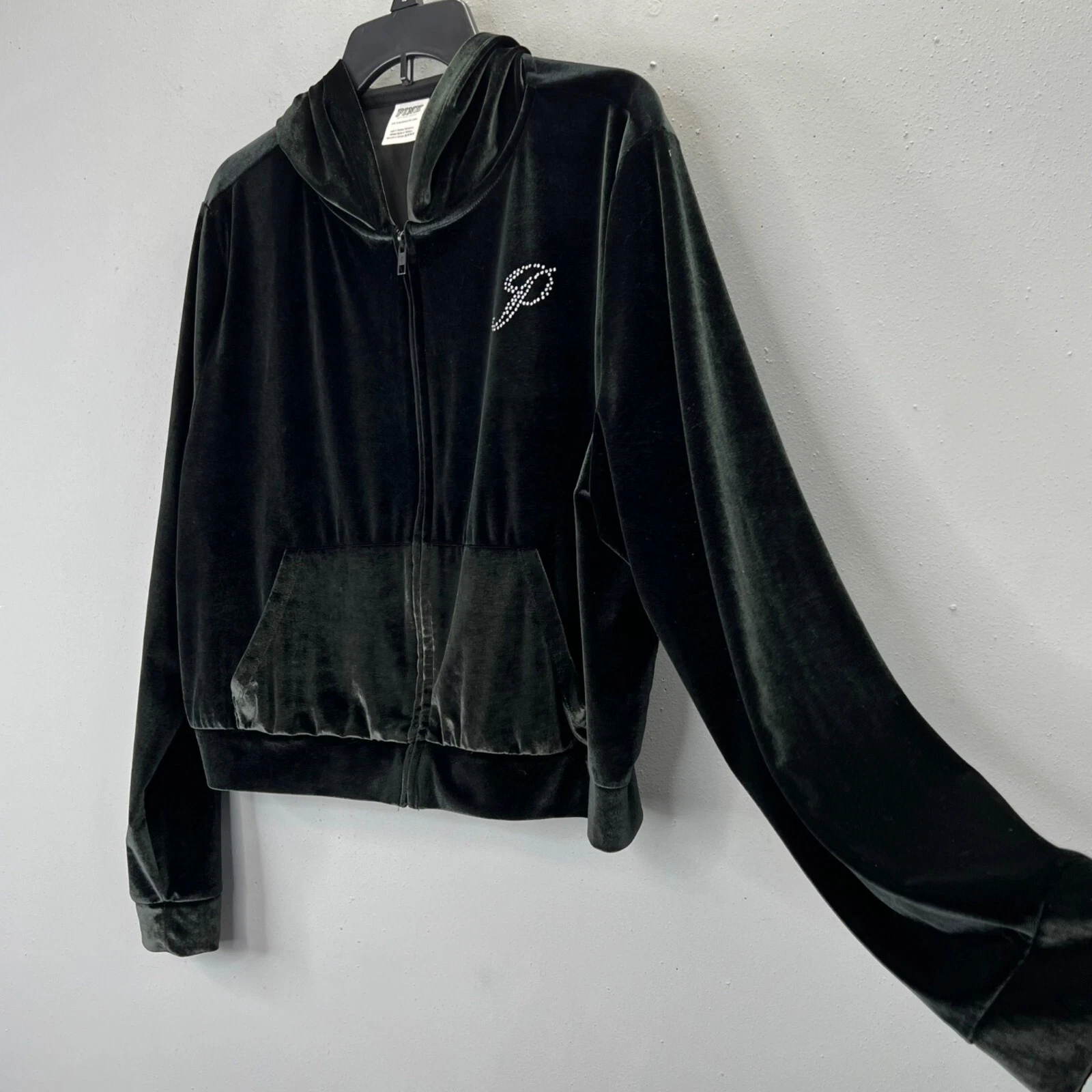 UNDERCOVER Victorias Secret giacca tuta con cappuccio in velluto rosa XXL nero strass Y2K