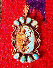 NAVAJO HANDMADE ROYSTON TURQUOISE SONORA 3 COPPER PENDANT. NICE. 395