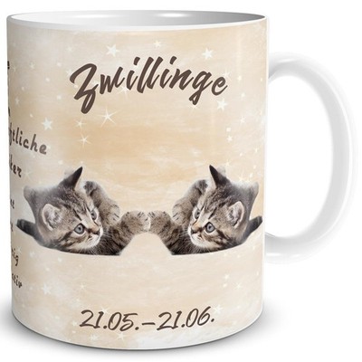 Tasse Katze Sternzeichen Zwillinge Kaffee Becher Geburtstag Horoskop Geschenk