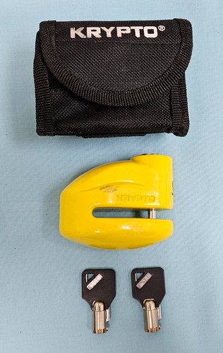 Krypto Yellow Motorcycle Brake Disc Lock with Two Keys and Storage Case Security