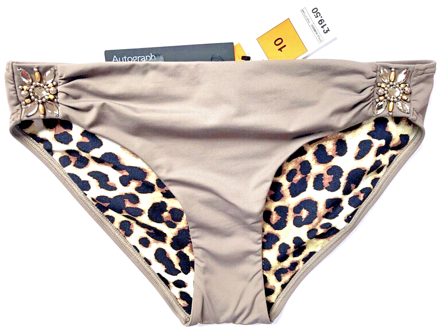 Marks & Spencer Autograph Beaded Bikini Bottoms UK 10 Taupe M&S BNWT