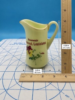 Antique Hammond Louisiana Souvenir Custard Glass Creamer Pitcher Floral 4 3/8 