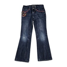 Old Navy Bootcut Jeans Girls 7 22x23 Blue Denim Bohemian Embroidered VGUC