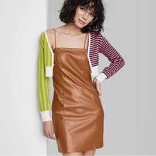 Wild Fable Dress Womens Small Copper Brown Faux Leather Body Con Mini