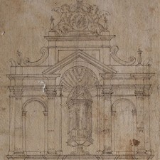 Progetto architettonico barocco altare disegno inchiostro Italia non firmato prima del 1700