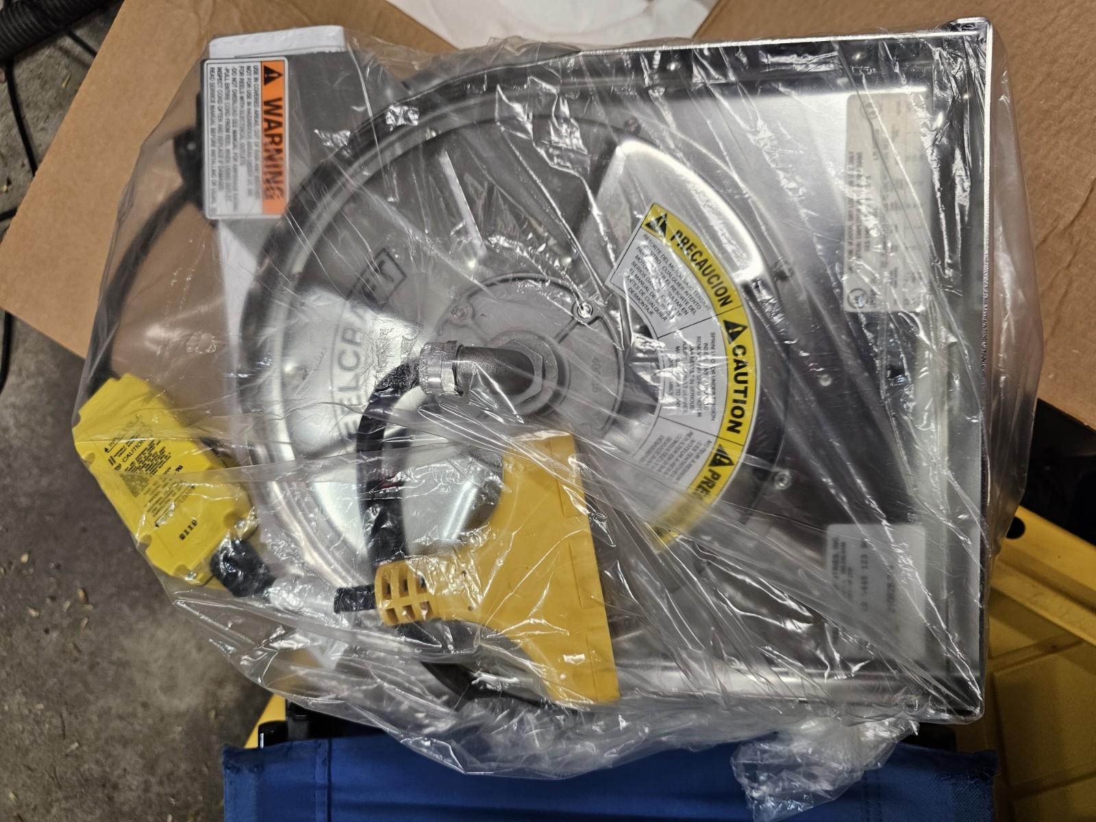 Heavy Duty Electrical Cord Reel. Stainless With 3 Outlets An