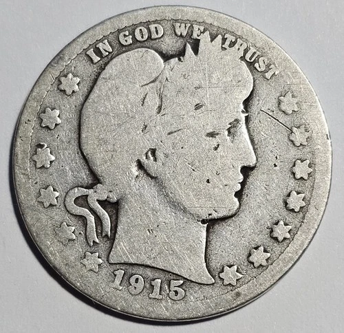 1915-D Barber Quarter 25c Silver Coin ~ 90% Silver (B121)