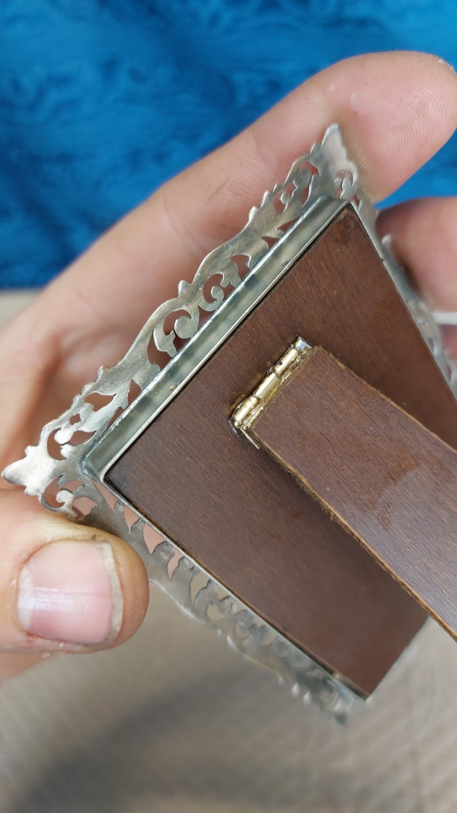 Antique Perforated and Engraved Silver Photo Frame With Ground Glass 