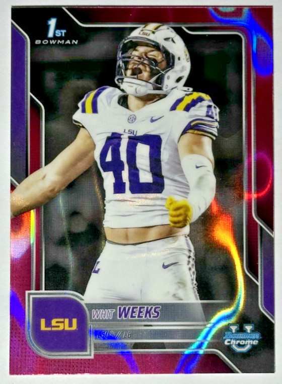 Whit Weeks Pink Lava Refractor 2025 Bowman Chrome University #128 LSU Tigers